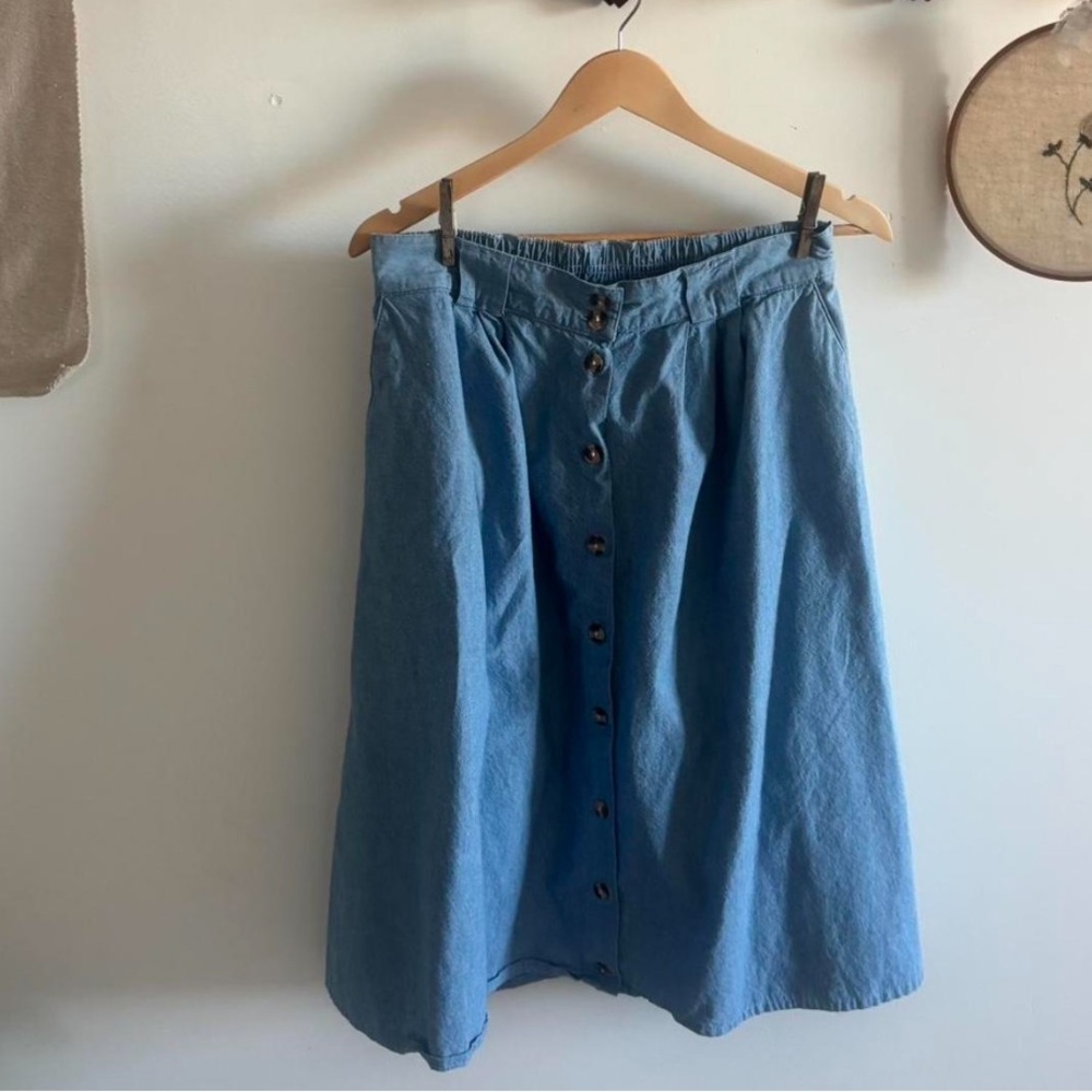 Cabin Creek Elastic Waist Denim Skirt - Light Blue